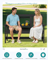 SERWALL Outdoor Bench with Cup Holder, 58" HDPE Garden Park Bench Suitable for 3 Person - Photo 9