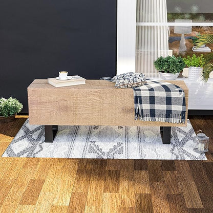 HOMPUS Outdoor Concrete Bench, Patio Bench w Faux Wood, 48" Garden Bench Log Table, MgO and Rustic Metal Legs in Light Brown for Proch, Backyard or Lawn, Light Brown