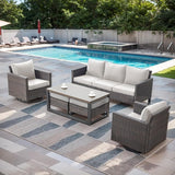 Rilyson Wicker Outdoor Patio Furniture Set - 6 Piece Patio Conversation Set with 2 Swivel Rocker Chairs - Photo 1