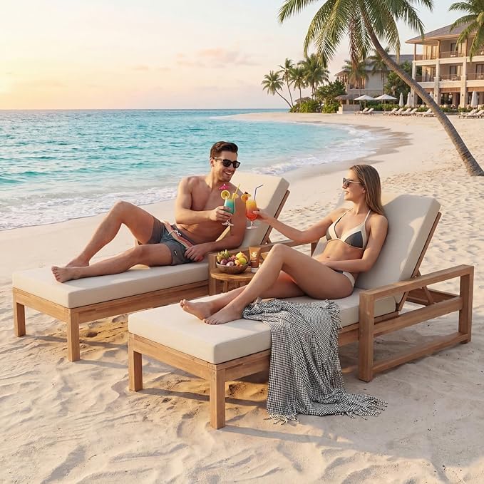 Outdoor Chaise Lounge Chair Set of 3, Patio Chaise Lounge Recliner with Adjustable Backrest - Photo 4