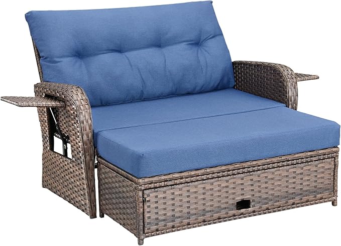 Belord Oversize Outdoor Daybed Set - Patio Recliner Loveseat with Storage Ottoman - Photo 1
