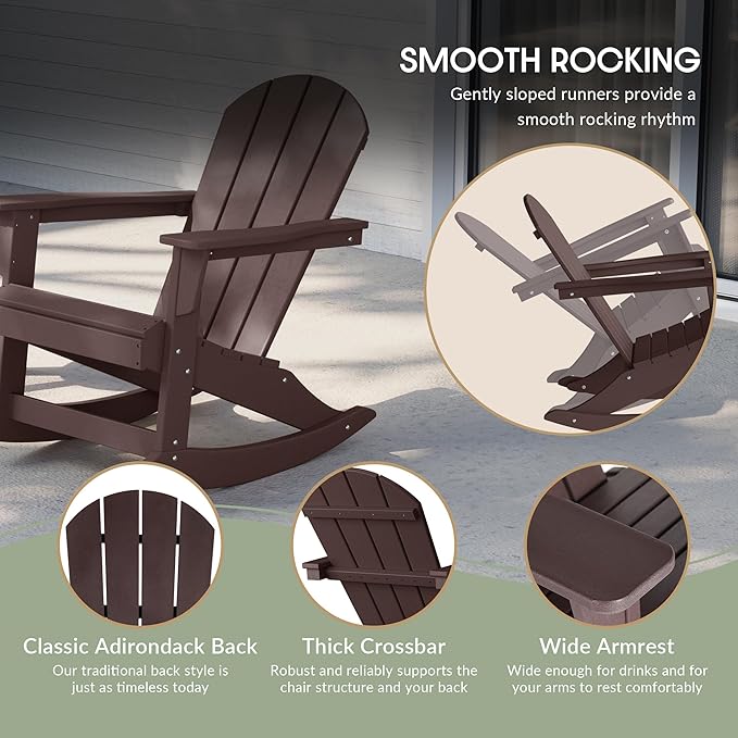 WestinTrends Malibu Outdoor Patio Porch Rocking Adirondack Chair (Set of 4), Dark Brown