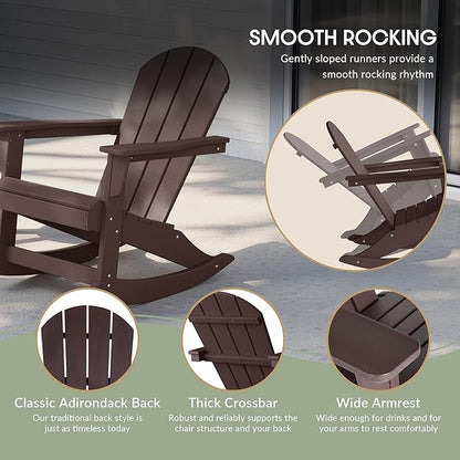 WestinTrends Malibu 2 Piece Set Outdoor/Patio Poly Adirondack Rocking Chairs (2 Seater), Dark Brown