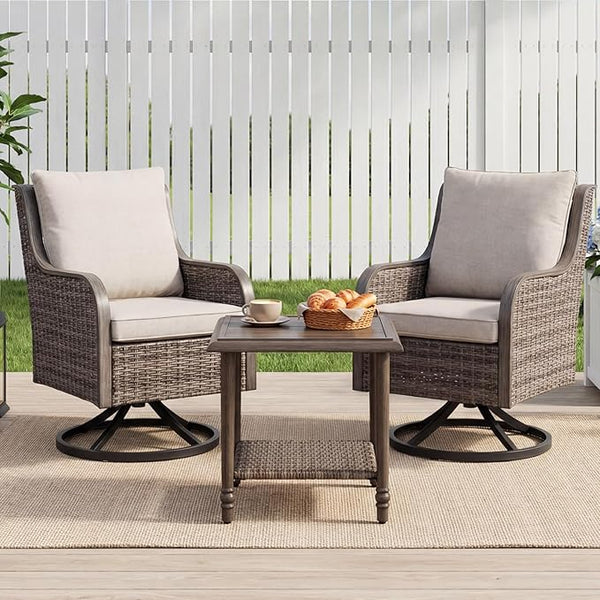 Loungewave Swivel PE Wicker Chairs, 3 Piece Patio Furniture Set - Photo 1