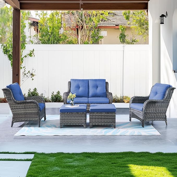 Belord Outdoor Wicker Furniture 5 Pieces Patio Furniture Set Patio Wicker Chairs with Ottomans Conversation Set for - Photo 1