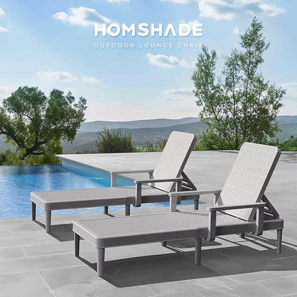 HOMSHADE Chaise Lounge Chair Outdoor - Set of 2 with 5 Position Adjustable Backrest, Armrest, Waterproof, 330lbs Weight Capacity for Pool, Resin, Light Grey