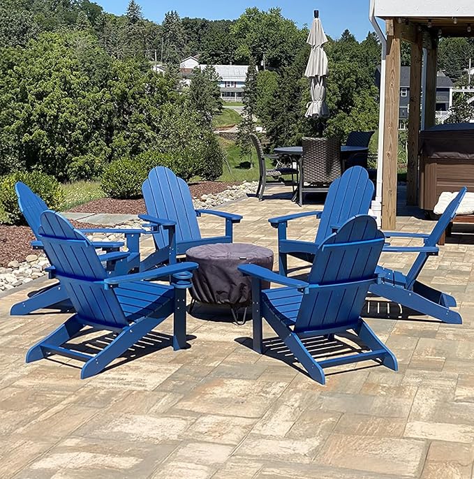 LUE BONA HDPS Adirondack Chairs Set of 6, Fire Pit Outdoor Chair Weather Resistant with Cup Holder - Photo 1