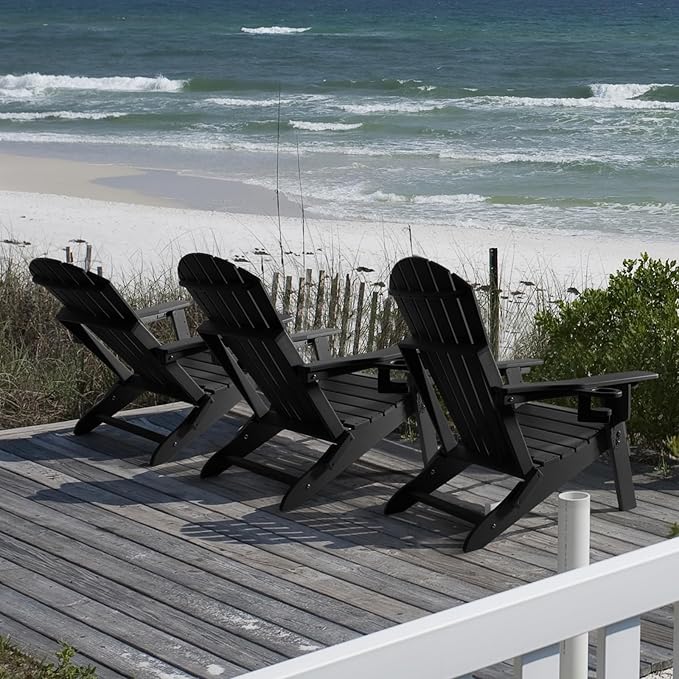 FUNBERRY Folding Adirondack Chair with Adjustable Backrest, HDPE All Weather Fire Pit Chairs with Cup Holder