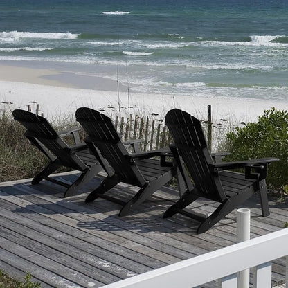 FUNBERRY Folding Adirondack Chair with Adjustable Backrest, HDPE All Weather Fire Pit Chairs with Cup Holder