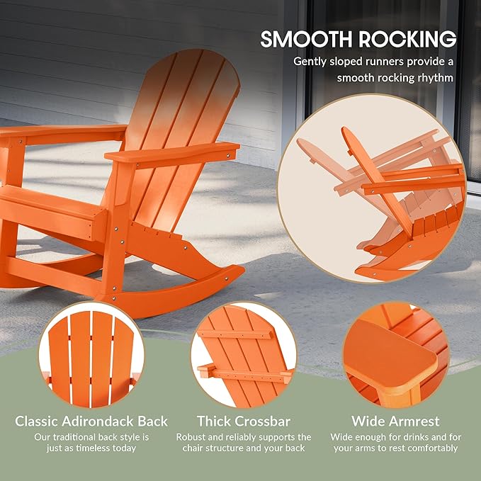 WestinTrends Malibu Outdoor/Patio Poly Adirondack Rocking Chair, Orange