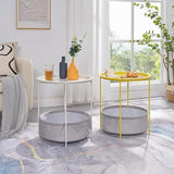 VECELO Round Side/End Table with Fabric Storage Basket，Metal Anti-Rust and Waterproof Small Bedside Nightstand with - Photo 6