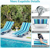 GYMAX Tanning Chair, 2Pcs Folding Beach Chairs with Adjustable Backrest, Footrest, 330lbs Capacity & Shoulder Strap - Photo 7