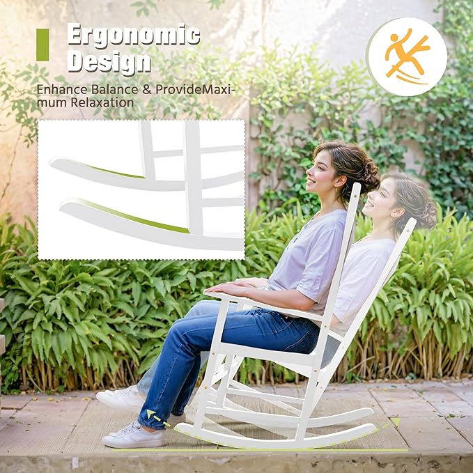 Greesum Outdoor Rocking Chairs Set of 2, Acacia High Back Oversized All-Weather Lounge Rocker with 320 lbs of Support for Patio, Garden, Deck, Porch,White