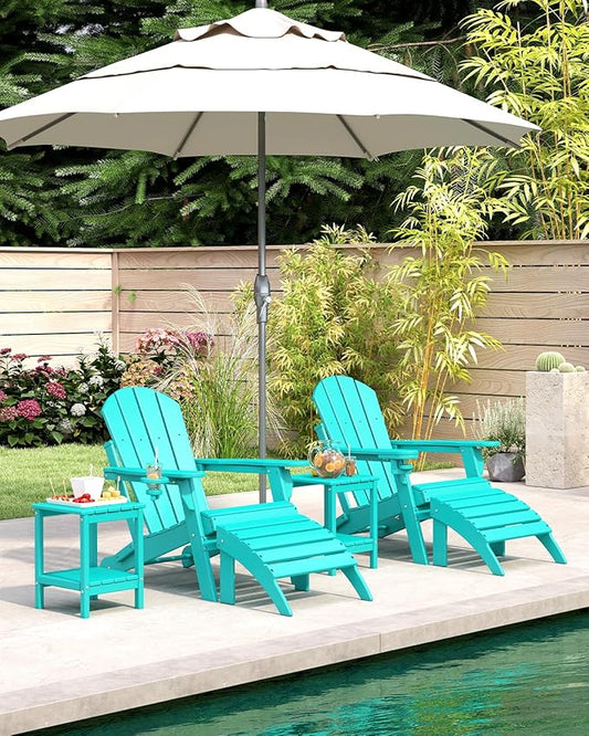 BRIOPAWS Folding-Adirondack-Chairs Set of 6 | HDPE | Fire Pit Chair | Cup Holder | Weather Resistance | Aqua | for Outdoor Backyard Deck Patio