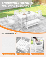 HDPE Outdoor Dining Set of 6, Patio Dining Table Set with 4 Chairs and 1 Bench - Photo 8