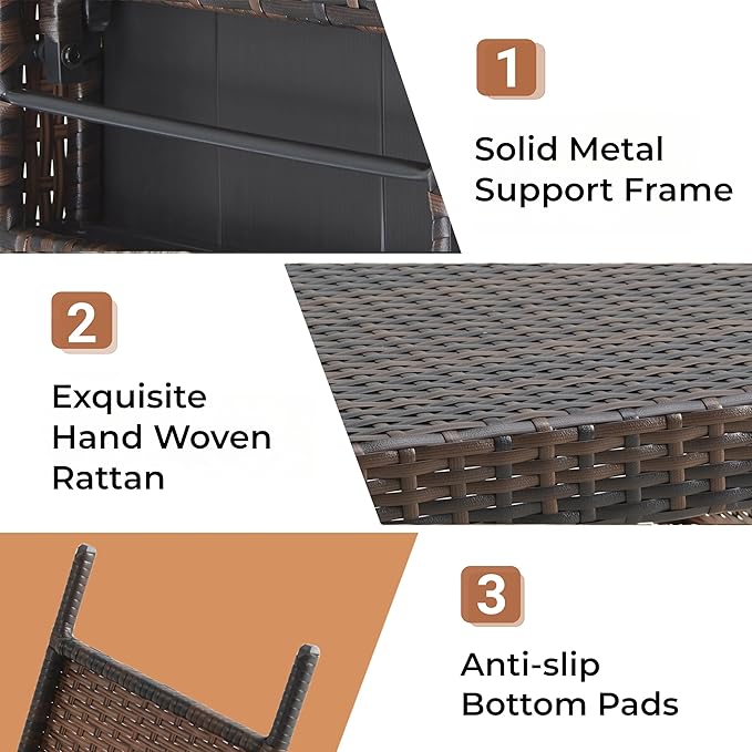 Outdoor Wicker Rattan Side Table, Patio End Table for Garden, Deck, Porch, Yard or Poolside 23.6Lx15.8Wx15.8H inches Brown