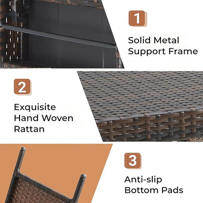 Outdoor Wicker Rattan Side Table, Patio End Table for Garden, Deck, Porch, Yard or Poolside 23.6Lx15.8Wx15.8H inches Brown