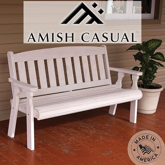 Amish Casual Outdoor Heavy Duty 800 LB Mission Pressure Treated Garden Bench(4 Foot, Semi-Solid White Stain)