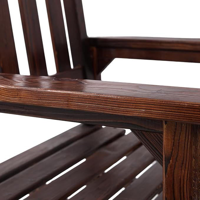 Oversized Wooden Rocking Chair for Porch & Patio 330lbs Capacity Wood Rocker with Wide Seat High Backrest & Armrests Outdoor Indoor Chair for Garden, Balcony, Living Room, Brown