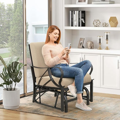 Giantex 2-Pack Outdoor Glider, Patio Rocking Chair with Thick Cushion, Sturdy Metal Frame, Curved Armrest, Ergonomic Design, Single-Person Glider Chair for Garden, Yard, Porch Rocker, Beige