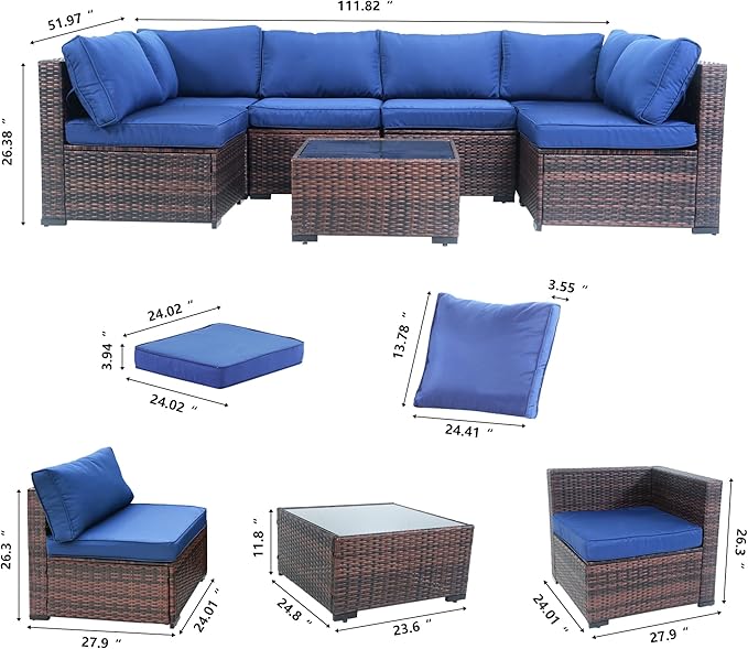 7 Piece Rattan Outdoor Patio Furniture Set, Weather-Resistant Outdoor Conversation Furniture with Ottoman - Photo 3