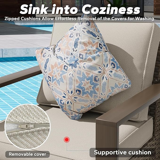Outdoor Wicker Metal Chairs Set of 2 with Two Ottomans, 360 Degree Glider Rockers Armchairs - Photo 5