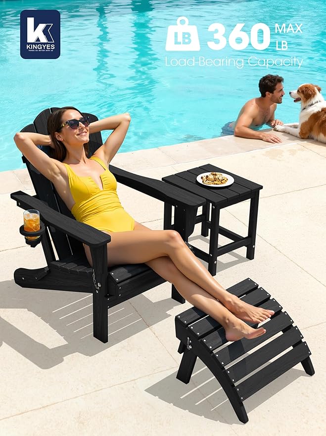 KINGYES Folding Adirondack Chair Set of 4, HDPE All-Weather Patio Chairs with Cup Holder - Photo 8