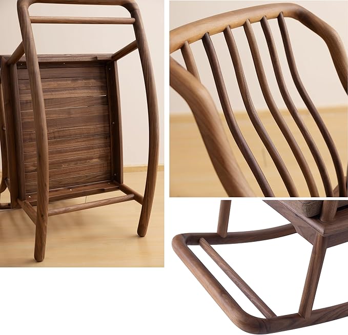 Rocking Chair Black Walnut Wood Patio Rocking Chairs Outdoor Rocking Chair & Indoor Rocker for Garden Patio Balcony Backyard Porch Rocker with Cushion and Backrest