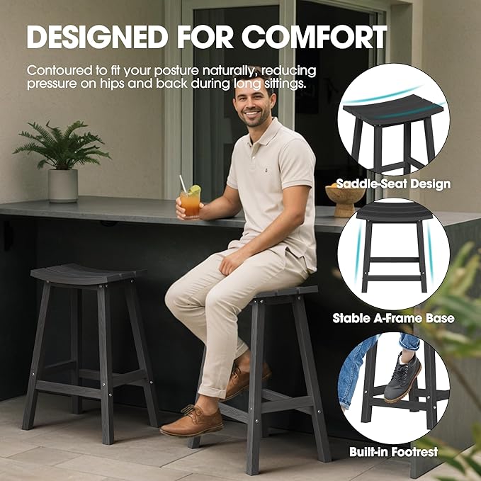 Ciokea 5 Pcs Outdoor Bar Height Table and Stools Set, 60" Extra Long Rectangle High Top Table and 4 Backless Bar Stools - Photo 4