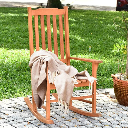 Giantex Set of 2 Porch Rocking Chair Outdoor and Indoor Use, Solid Eucalyptus Wood Rocker with Natural Finish, Front Porch Chairs for Patio Deck Garden, Wooden Rocking Adirondack Chair Set