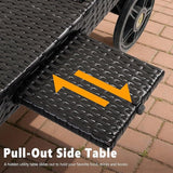Patio Wicker Chaise Lounge Chairs Set of 2, Outdoor Reclining Lounge Chair w/Rolling Wheels, Pull-Out Side Table - Photo 7