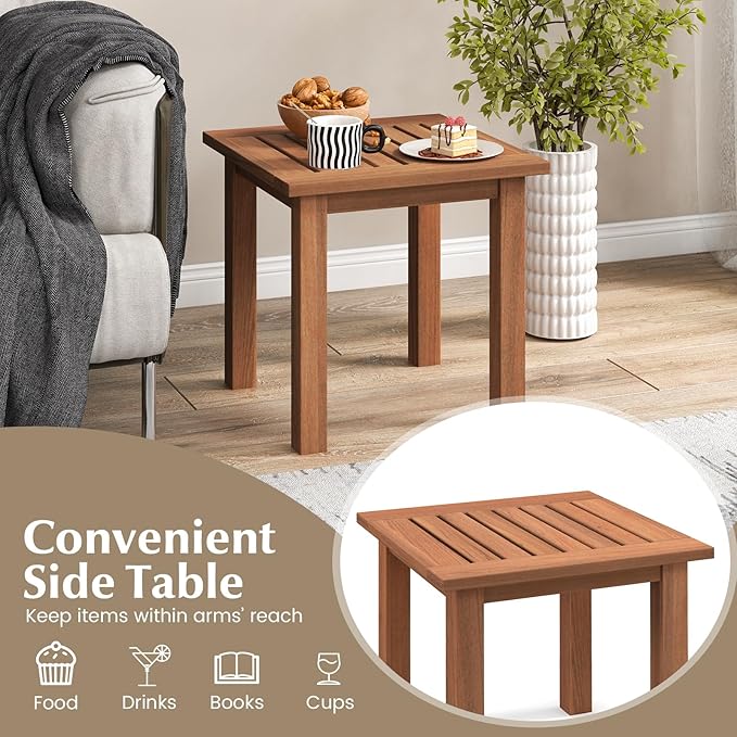 Tangkula Square Outdoor Side Table, 17.5?Patio Hardwood End Table w/Slatted Tabletop, Small Coffee Table, Outdoor Indoor Chairside Table for Porch Garden Balcony, Easy Assembly (1, Natural)