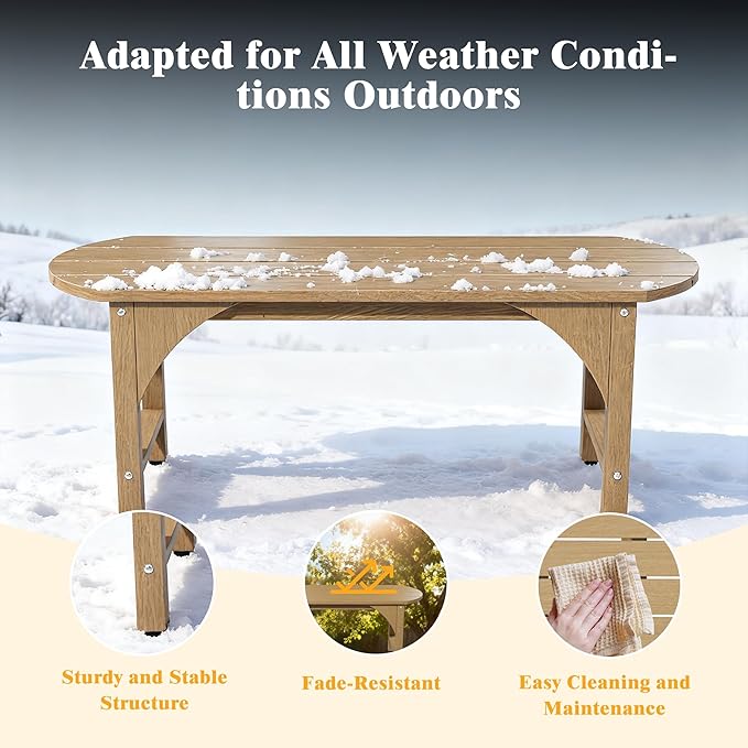 Outdoor Bench Garden Bench, HIPS 2-Person All-Weather Patio Dining Bench Outside Weatherproof Furniture for Garden, Porch & Park (Brown)