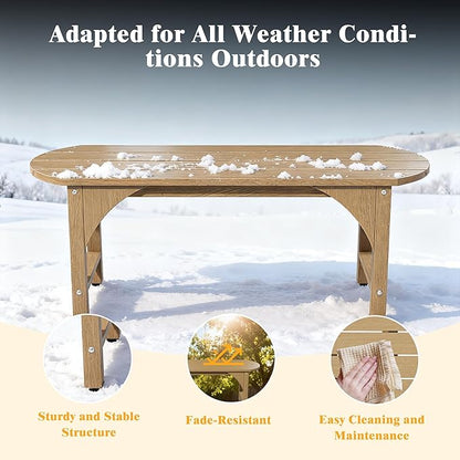 Outdoor Bench Garden Bench, HIPS 2-Person All-Weather Patio Dining Bench Outside Weatherproof Furniture for Garden, Porch & Park (Brown)