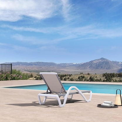 PURPLE LEAF Patio Chaise Lounge Chair with Armrests Outside Aluminum Plastic Stackable Tanning Chairs for Pool Sunbathing Beach Deck Outdoor Lounger, Khaki