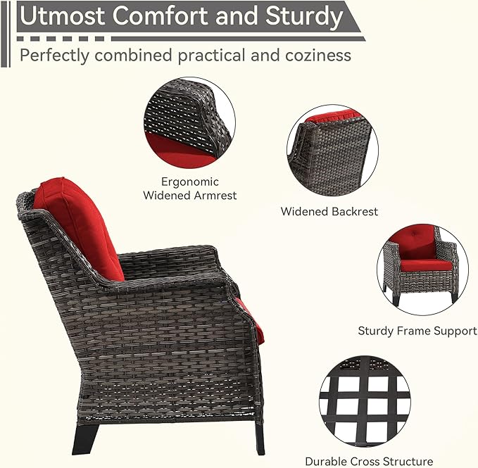 3 Piece Patio Furniture Set, 2-Seater Loveseat and 2 Chairs - Photo 4