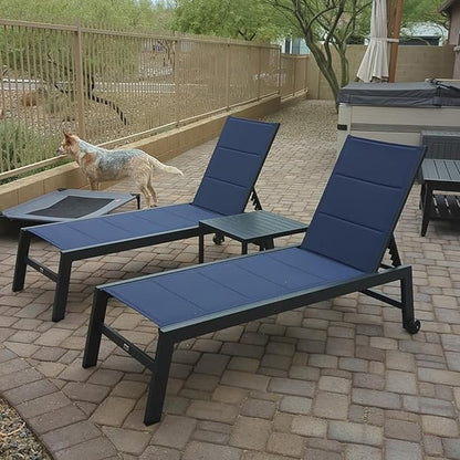 PURPLE LEAF Outdoor Chaise Lounge Set of 2 Aluminum Patio Lounge Chair with Wheels and Side Table Pool Chaise Lounge Chair for Outdoor Backyard Poolside Navy Blue