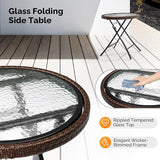 VINGLI 19in Modern Brown Rattan Folding Glass Outdoor Side Table, Small Patio Table with Tempered Glass Top,Round,1 Pack - Photo 4