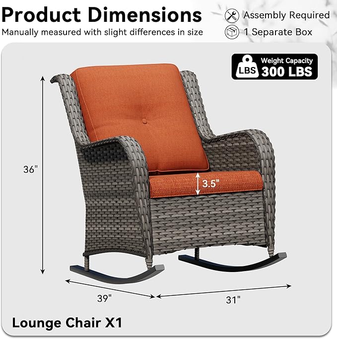 Outdoor Rocking Chair, Wicker Patio Chair with Thickened Olefin Cushions, High Back and Deep Seating - Photo 2
