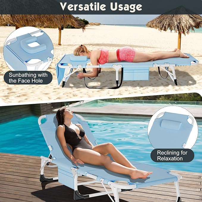 MOPHOTO Tanning Chair, Outdoor Sunbathing Lounge Chair 5-Position, Folding Chaise Lounger - Photo 4