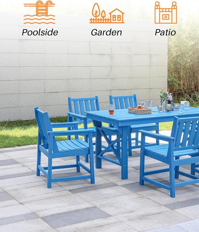 7 Pieces HDPE Outdoor Dining Set, Patio Dining Set with Umbrella Hole, All Weather Outdoor Dining Table Sets for 6 - Photo 6