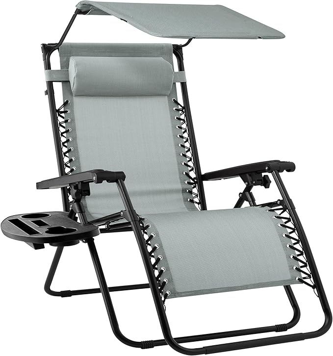 Best Choice Products Folding Zero Gravity Outdoor Recliner Patio Lounge Chair w/Adjustable Canopy Shade, Headrest - Photo 1