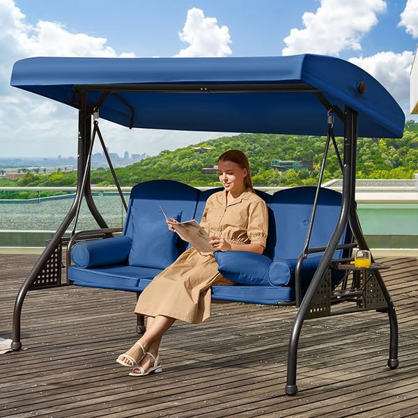 3 in 1 Outdoor Porch Swing with Adjustable Canopy, 3 Seat Outdoor Swing for Adults - Photo 1