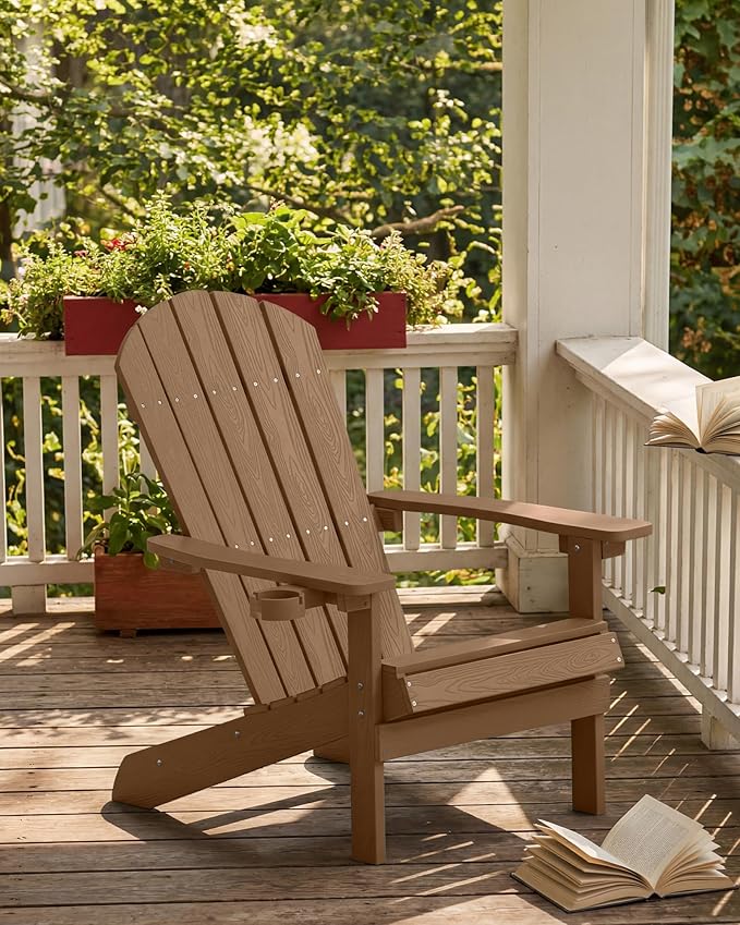 YEFU Adirondack Chair Weather Resistant: Outdoor Chair HIPS Plastic Adirondack Chairs - Patio Chairs with Cup Holder & - Photo 2