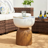 Glitzhome Outdoor Side Table, 17.75" H Decorative Garden Stool MGO Geometric Wood Texture End Table - Photo 2