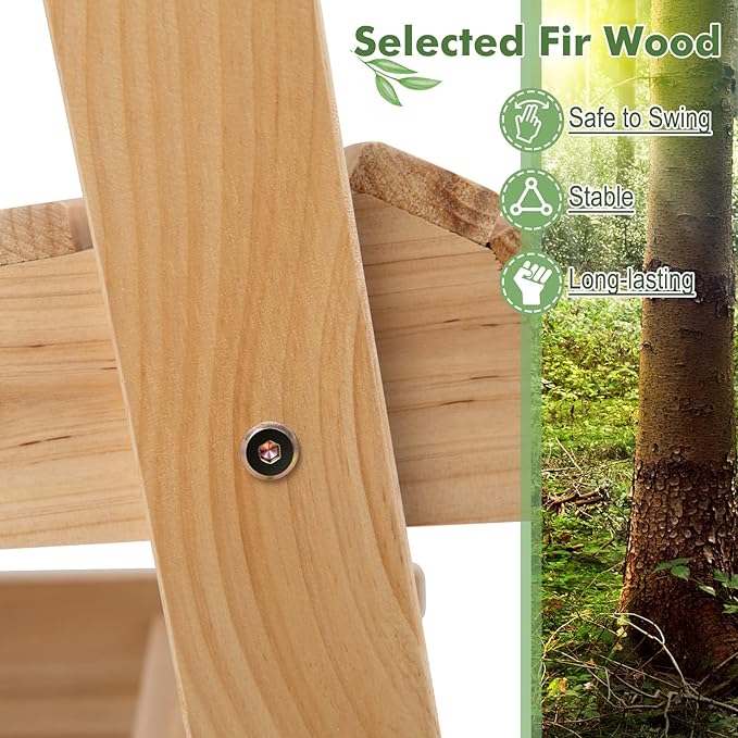 Tangkula Outdoor Fir Wood Glider Chair, Outdoor Swing Chair with Rotatable Hidden Cup Holder and Curved Seat - Photo 8