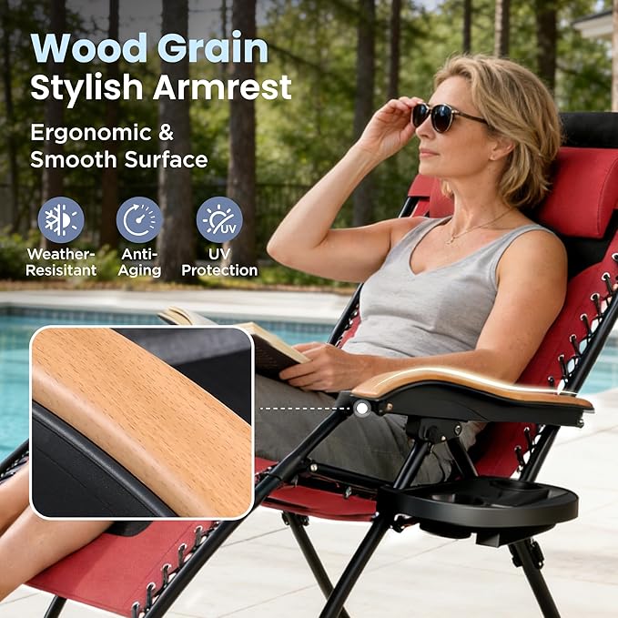 PHI VILLA XXL Oversized Padded Zero Gravity Chair, Foldable Patio Recliner - Photo 4