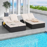 RELAX4LIFE Rattan Outdoor Patio Daybed - Wicker Double Chaise Lounge Chair w/6-Position Backrest, 2 Folding Side Trays - Photo 9