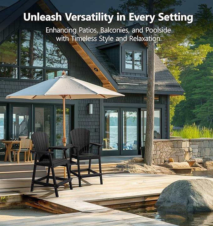 PASAMIC Tall Adirondack Chairs Set of 4, All-Weather HDPE Patio Chairs with Double Connecting Trays - Photo 6
