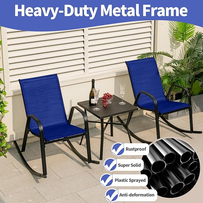 Giantex Outdoor Rocking Chairs Set of 4, Patio Rocking Chairs w/Breathable Seat & Back, Heavy-Duty Metal Support, Ergonomic Outside Rocker for Backyard, Poolside, Garden, Navy